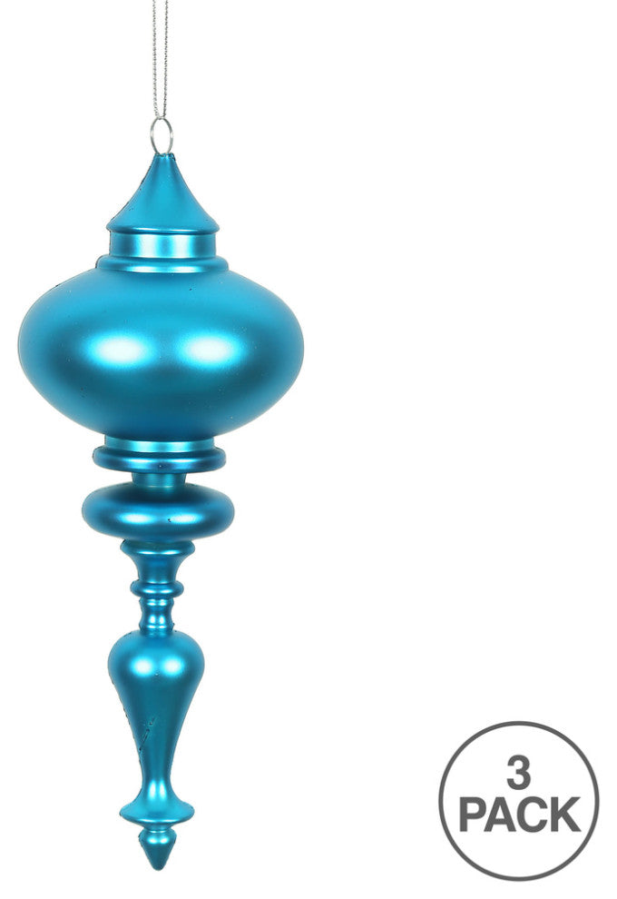 Vickerman N175012D 8" Turquoise Matte Finial Ornament, Pack of 3