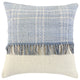 Ivory Blue Block Tasseled Throw Pillow