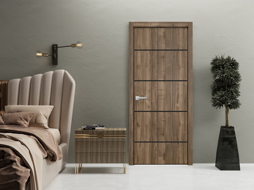 Solid French Door 18 x 84 | Planum 0015 Walnut with| Bathroom