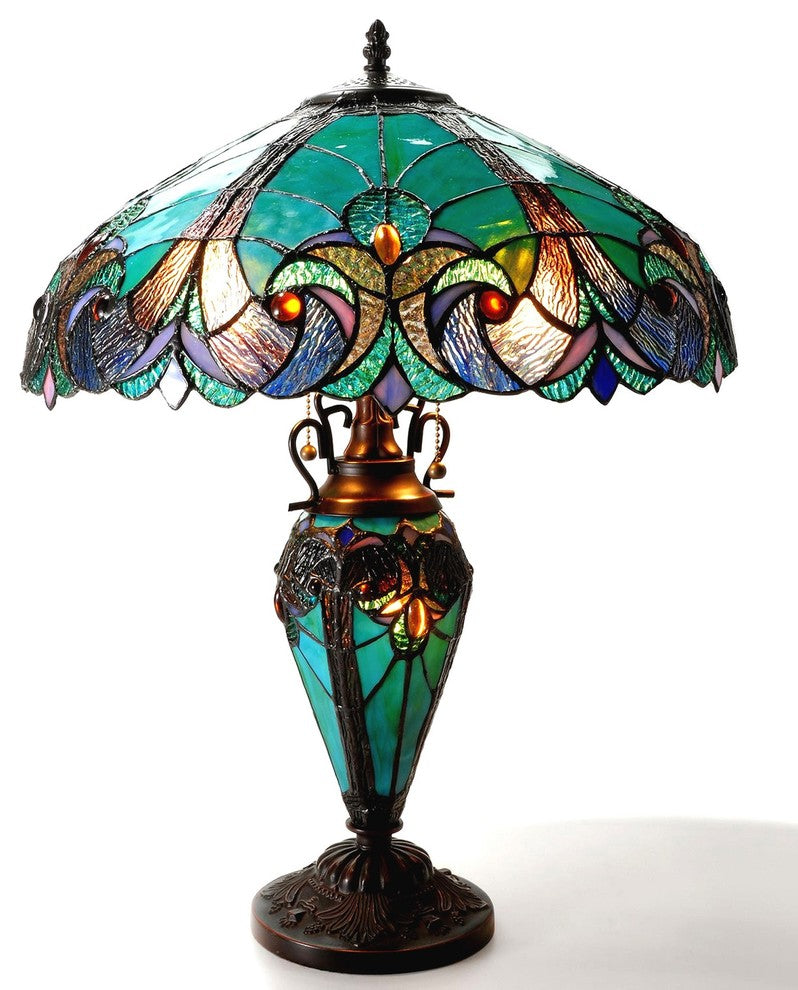 Chloe Lighting LIAISON Tiffany-style 3-Light Victorian Double Lit Table Lamp 18"