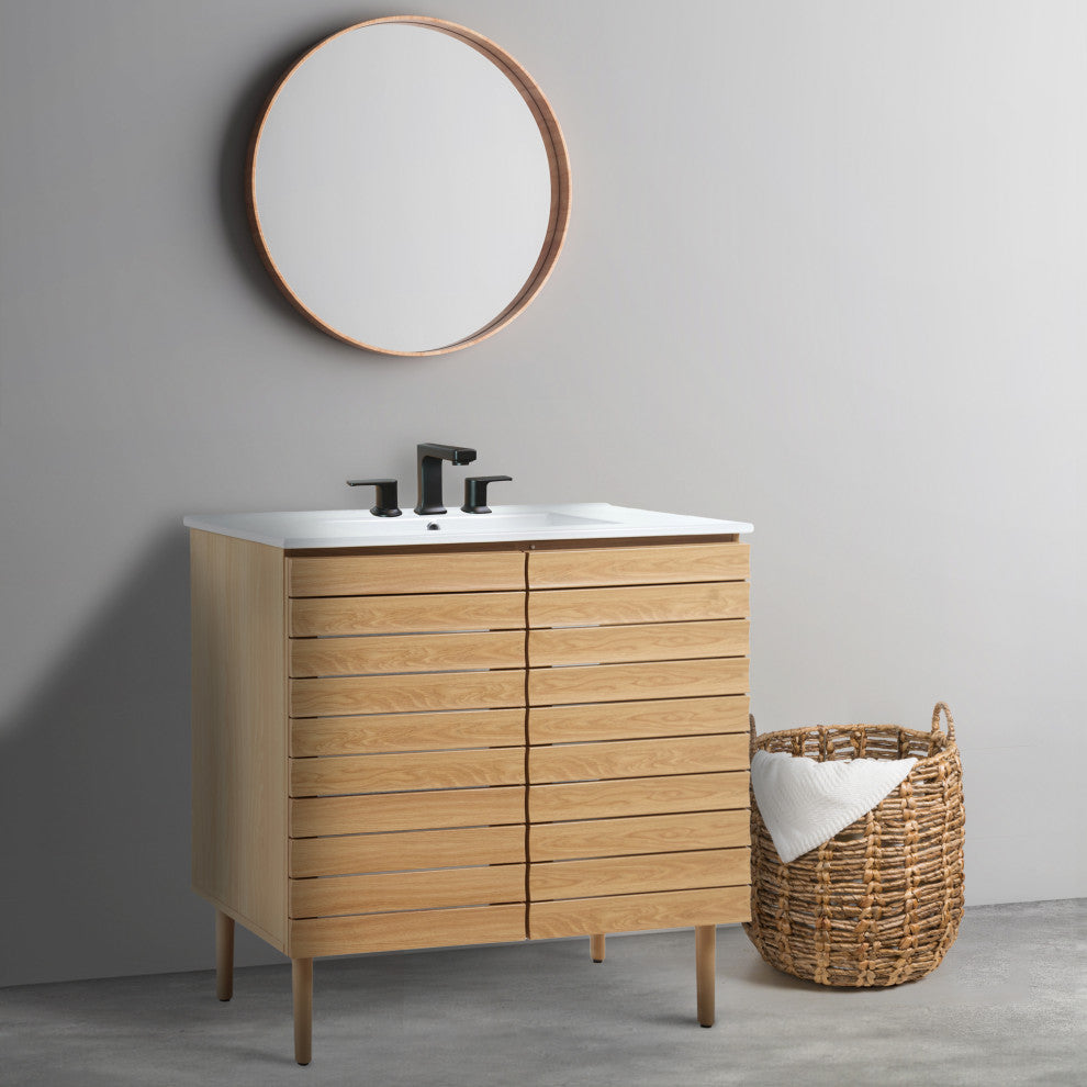 36" Modern Farmhouse 2-Shelf Bath Vanity Cabinet Only (Sink Basin not Included)
