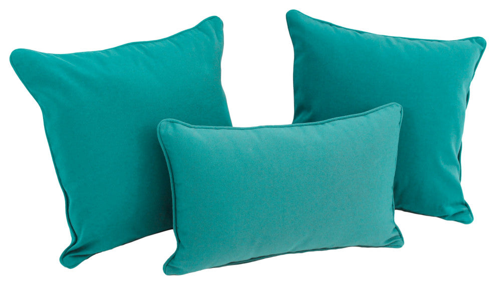 Double-Corded Solid Twill Throw Pillows With Inserts, Set of 3, Aqua Blue