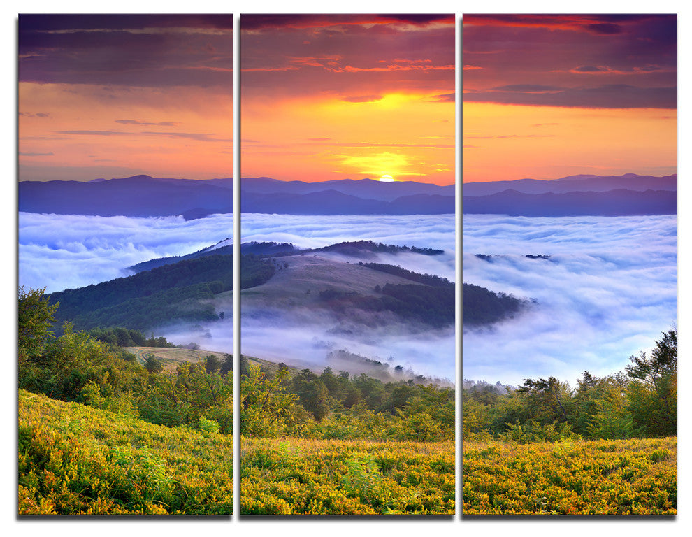 "Yellow Sunrise over Blue Waters" Photo Wall Art, 3 Panels, 36"x28"