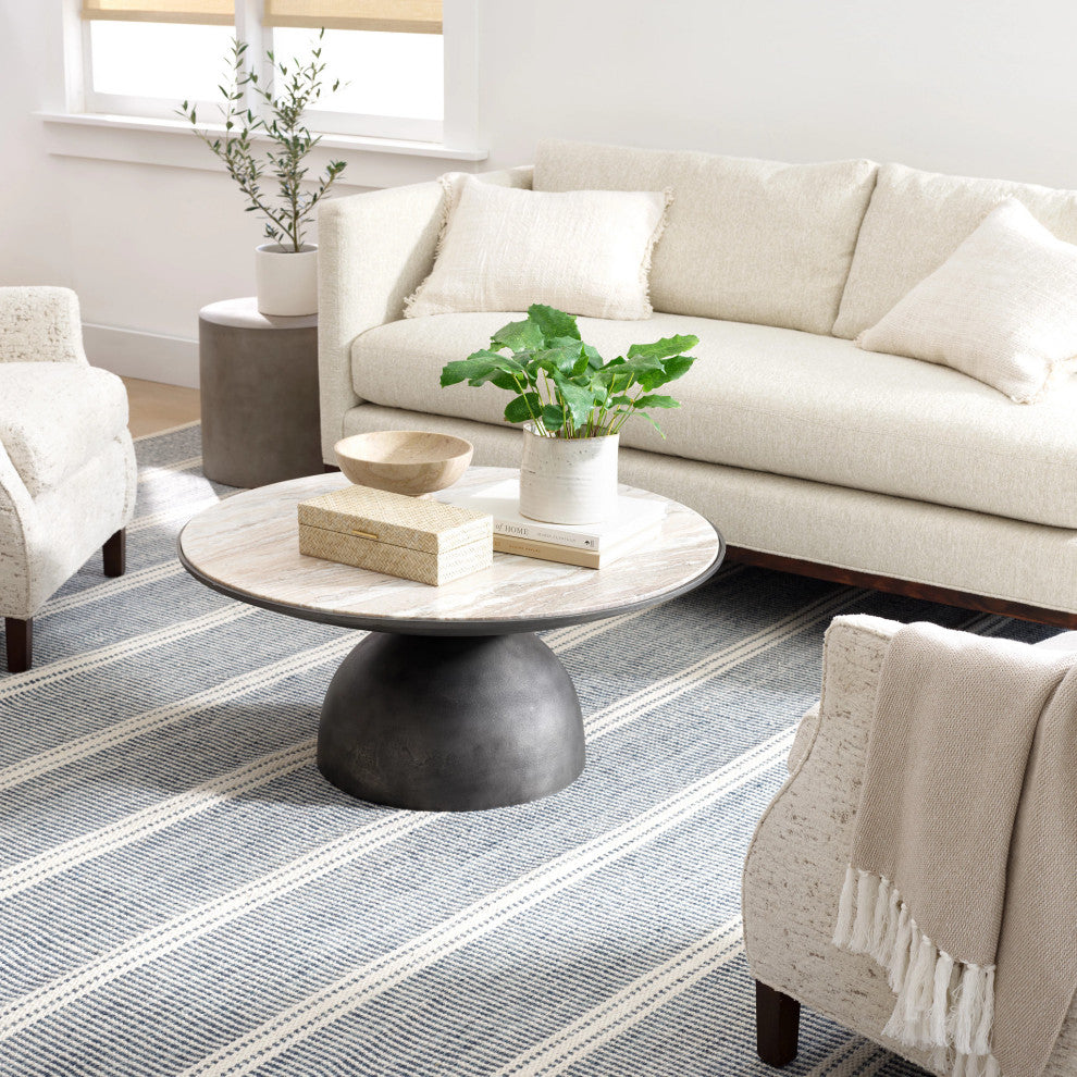 Dash & Albert Malta Blue Handwoven Wool Rug, Blue, Runner-2'6" x 8'