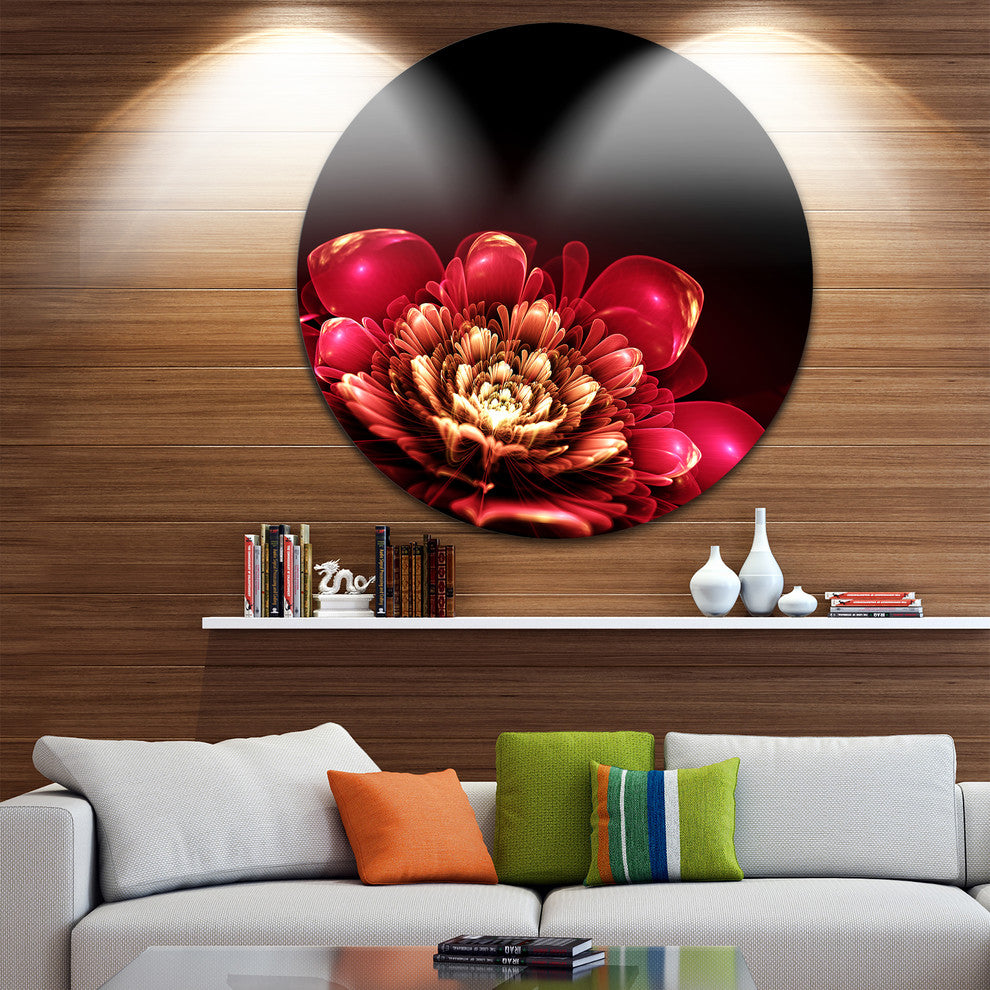 Fractal Pink Flower, Floral Digital Art Round Wall Art, 11"