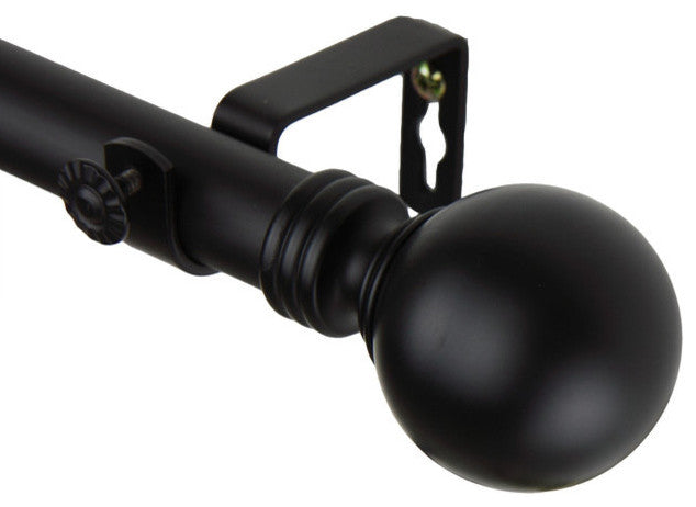 Globe Curtain Rod, Black, 120"-170"