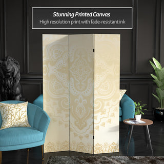 6' Tall Double Sided Ivory Indian Pattern Canvas Room Divider