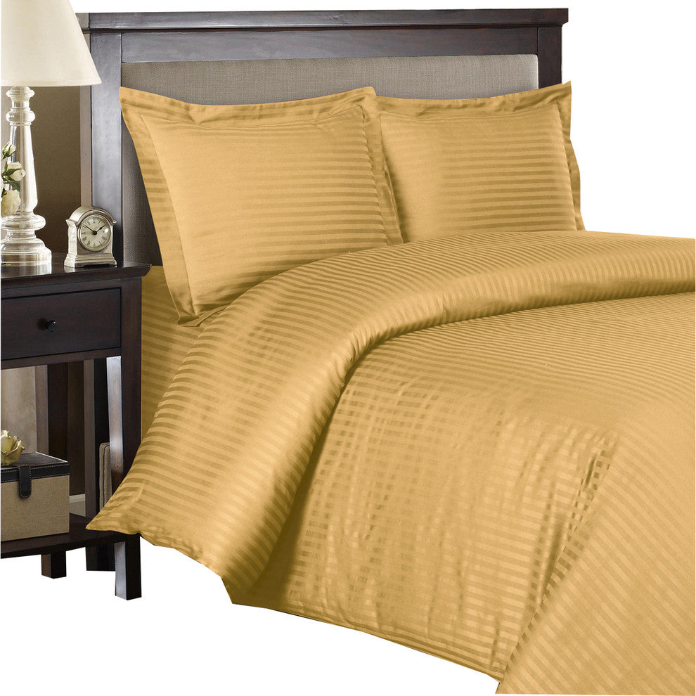 100% Cotton 300TC Striped Duvet Cover Set, Gold, Full/Queen