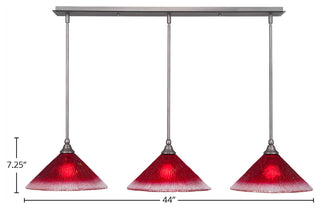 3 Light Mini Pendant In Brushed Nickel, 12" Raspberry Crystal Glass