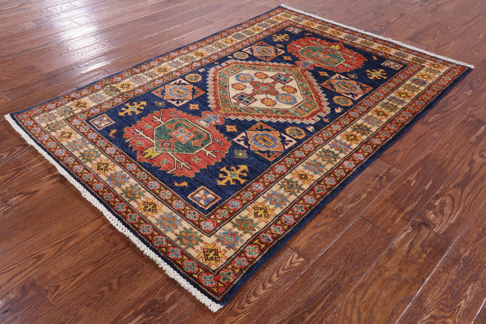 3' 11" X 5' 7" Geometric Super Kazak Handmade Rug - Q12973