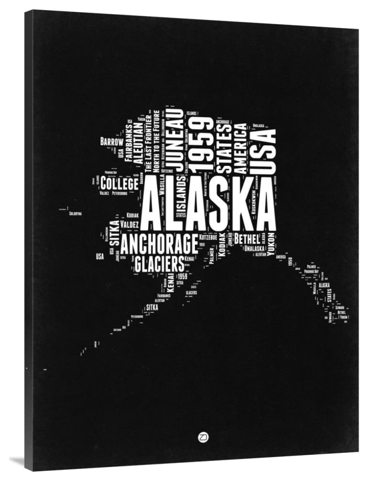 "Alaska Black and White Map" Fine Art Print