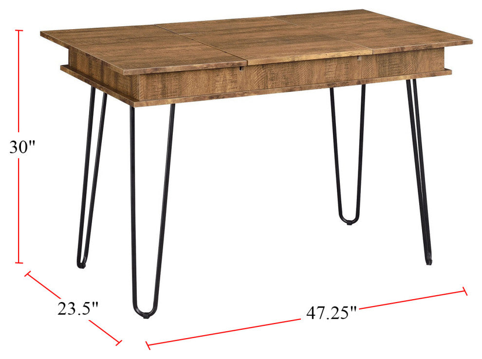 Writing Desk With 4 Hidden Storages, Rustic Amber
