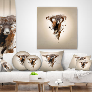 Mouflon Abstract Walking Animal Throw Pillow, 18"x18"