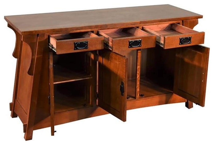 Crafters and Weavers Arts and Crafts Wood Console Cabinet in Cherry