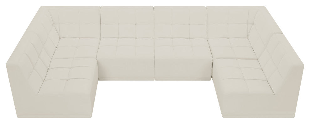 Relax Velvet Upholstered 6-Piece U-Shaped Modular Sectional, Cream