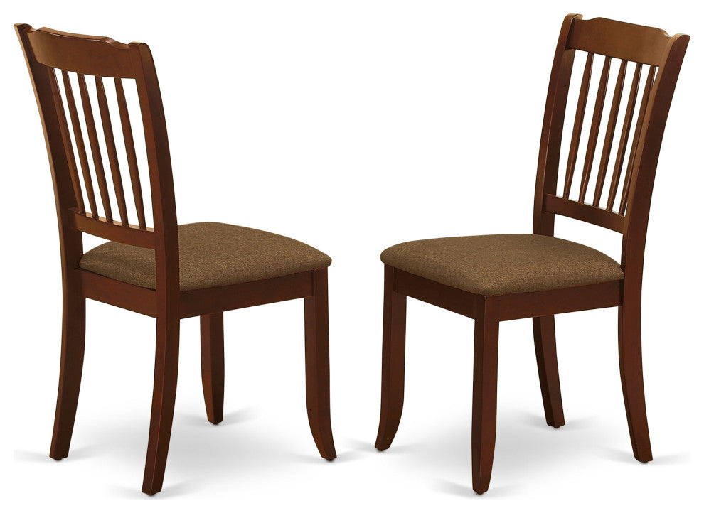 3Pc Dinette Set, Table, Two Vertical Slatted Linen Seat Dining Chairs, Mahogany
