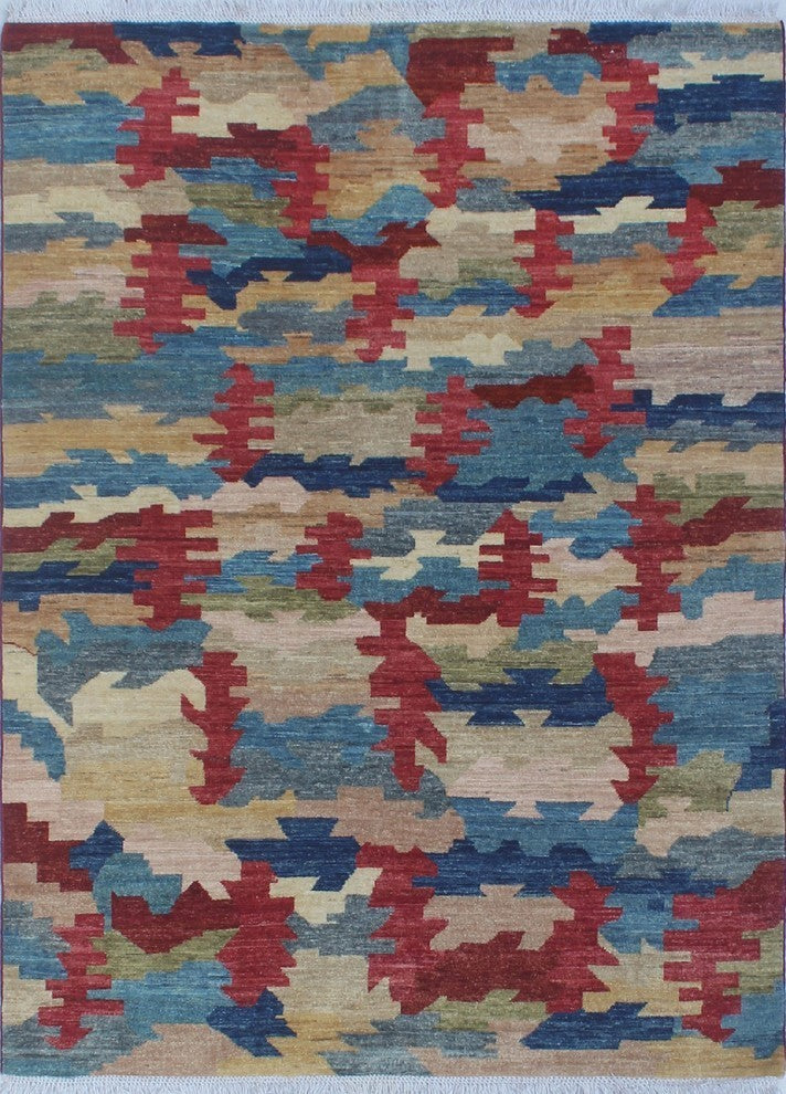 Modern Peshawar Zeena Beige/Dark Red Rug, 4'10x6'6