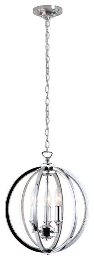 Kara 3-Light Chandelier, Polished Chrome With Jeweled Accents