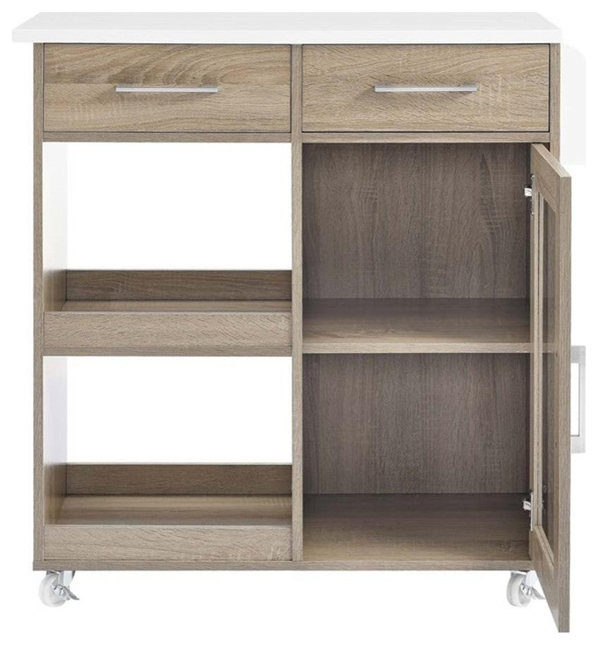 Modway Wood Culinary Kitchen Cart with Spice Rack in Oak and White