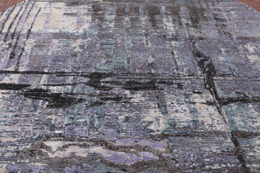 8' Round Wool and Silk Modern Hand-Knotted Rug Q7149