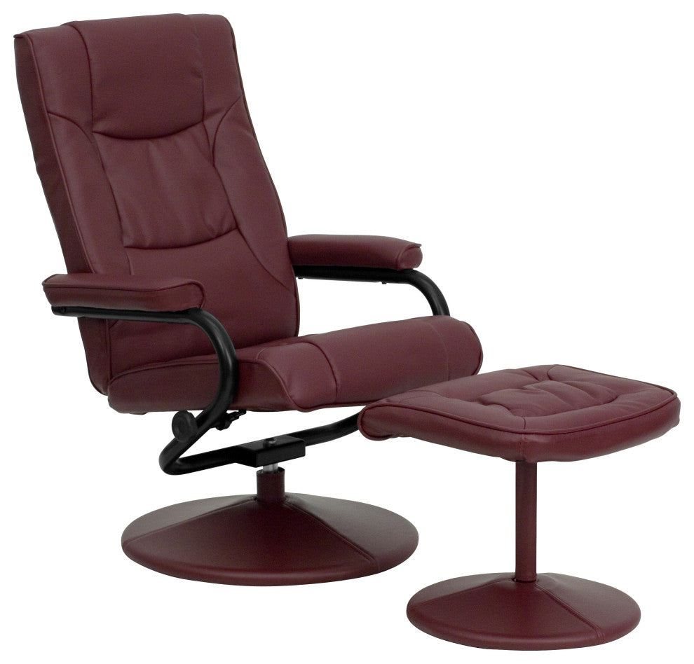 Contemporary Burgundy Leather Recliner and Ottoman with Leather Wrapped Base - by Flash Furniture - Thumbnail 2