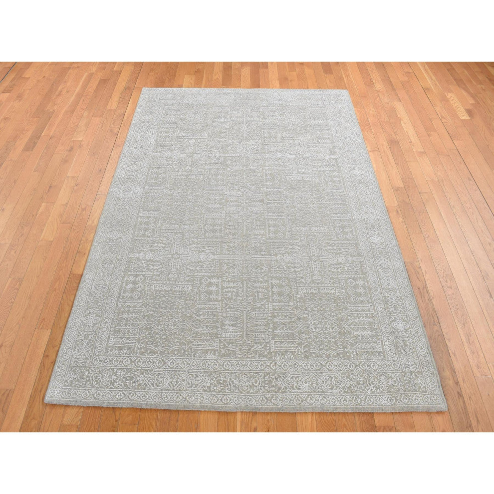 Dorian Gray Wool and Plant Based Silk Fine Jacquard Hand Loomed Rug 5'9"x9'