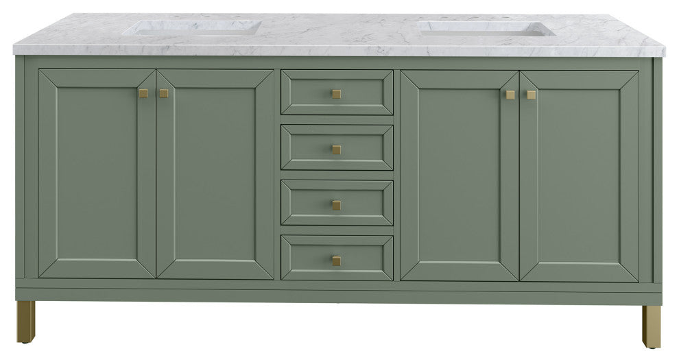 Chicago 72" Double Vanity, Smokey Celadon, Carrara Marble