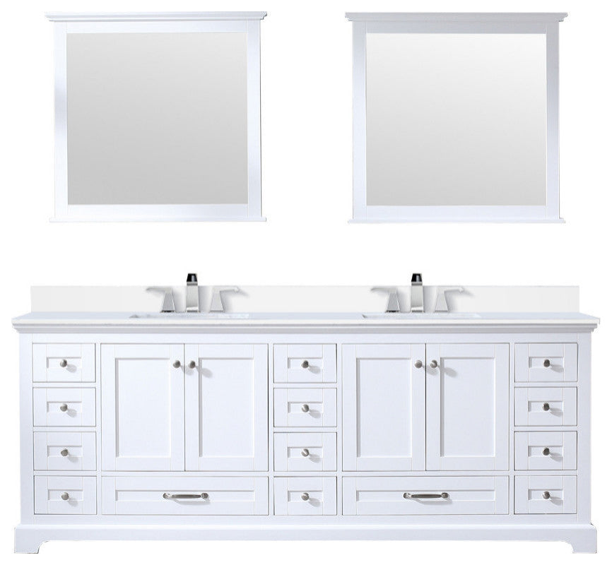 Dukes 84" White Double Square Sink Vanity with Quartz Top, With Faucet and Mirro