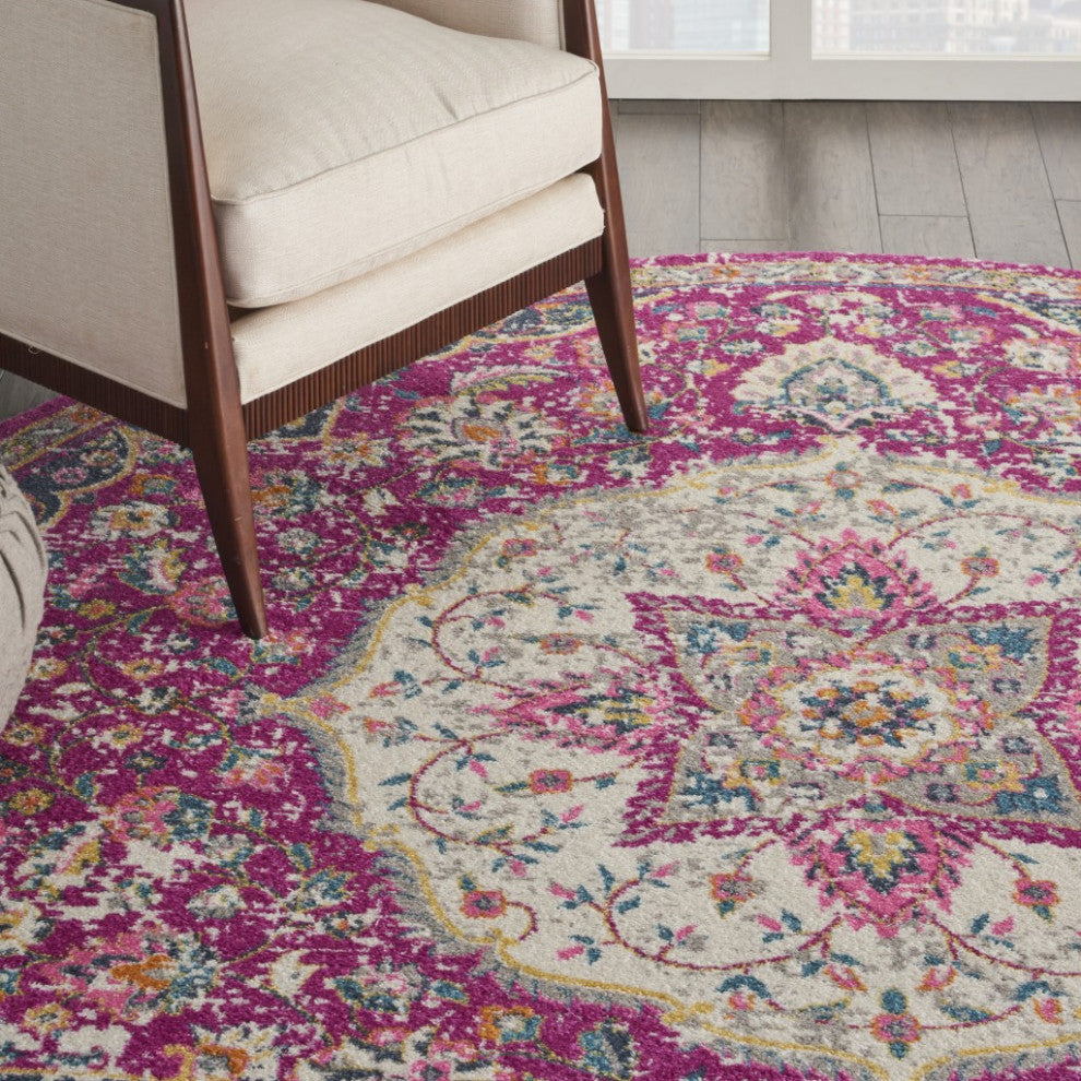 8' Pink Round Dhurrie Area Rug