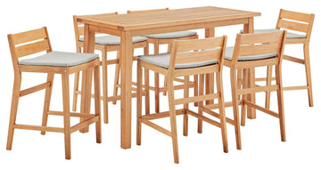 Riverlake 7 Piece Outdoor Patio Ash Wood Bar Set Natural Taupe