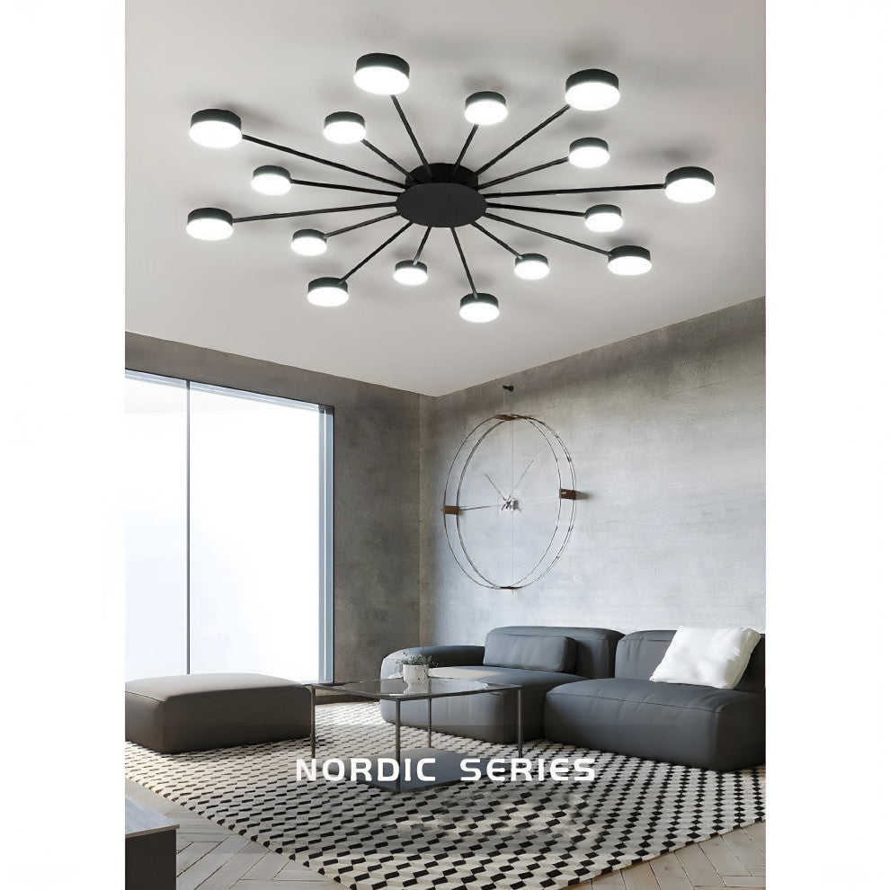 Buchs | Floral shaped LED Ceiling Chandelier, Black, 8 Heads