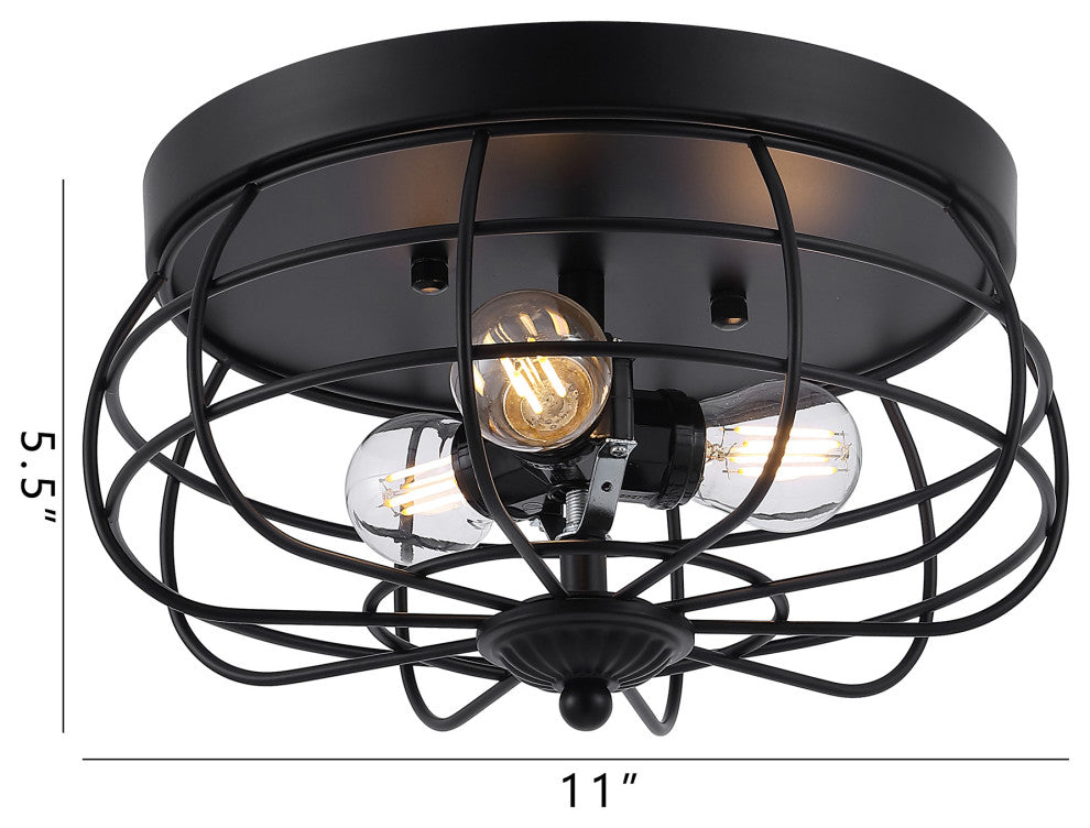 11" Industrial Farmhouse Cage Flush Mount Ceiling Light, Black