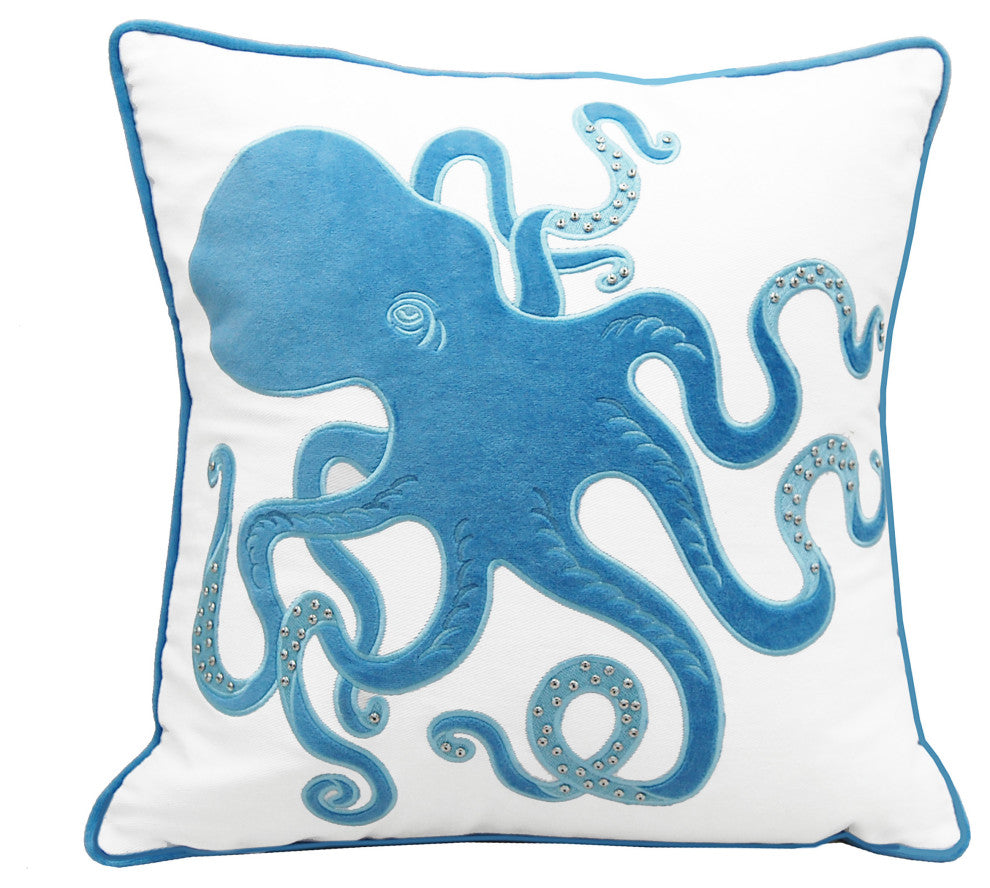 Blue Inkling Octopus Indoor Applique Throw Pillow