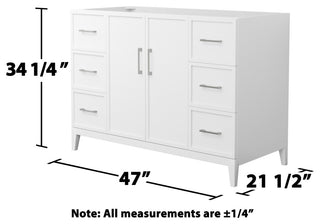 Elan 48" Single Vanity, White, No Top, No Sink, Nickel Trim