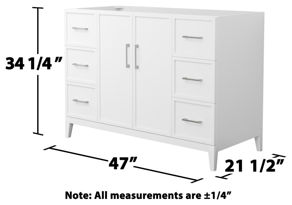 Elan 48" Single Vanity, White, No Top, No Sink, Nickel Trim