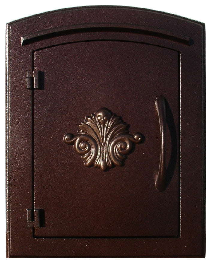 Non-Locking Column Mount Mailbox With "Decorative Scroll Logo", Antique Copper