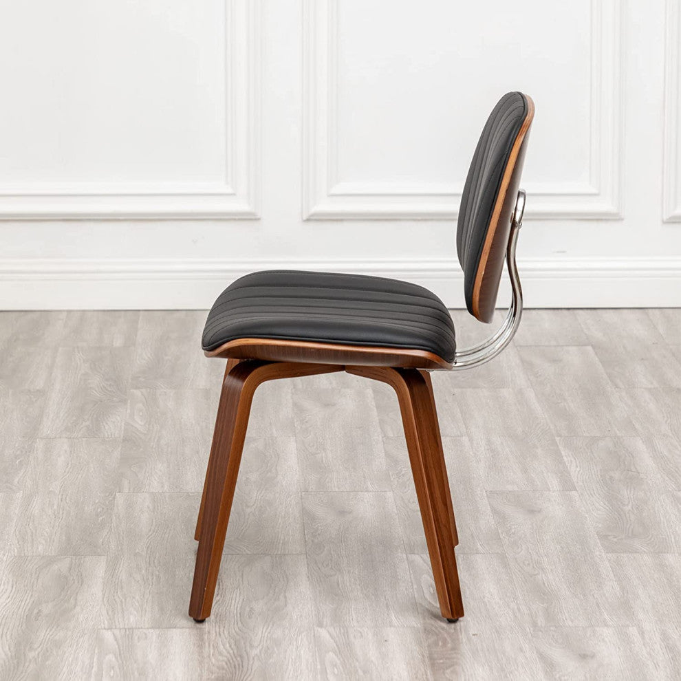 Mid Century Modern Retro Faux Leather Dining Chair with Walnut Bentwood Set of 2