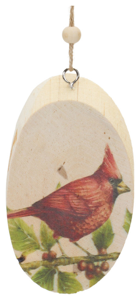 Wood Cardinal Bird Tree Disc Ornament, Set of 24