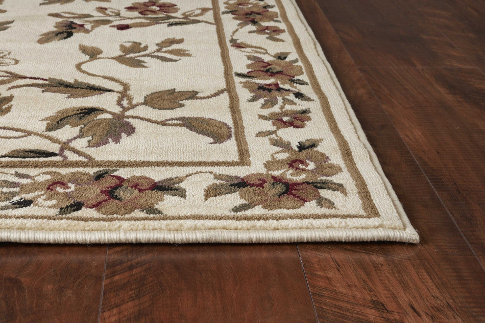 HomeRoots 7' Octagon Ivory Floral Vines Bordered Indoor Area Rug