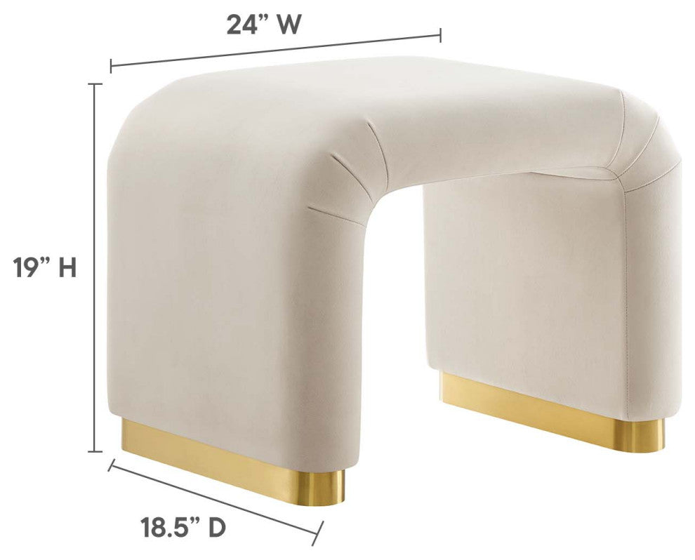 Koda Performance Velvet Waterfall Stool - Brass Almond