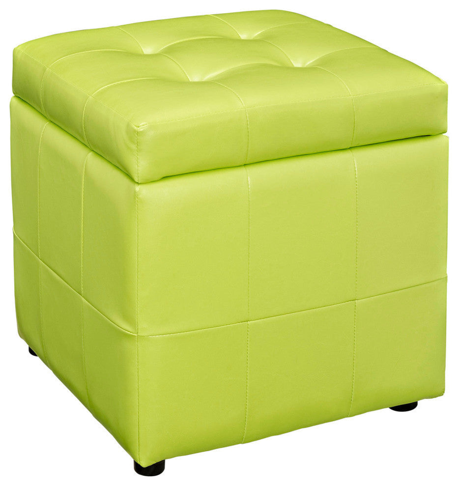 Modern Light Green Volt Storage Upholstered Vinyl Ottoman