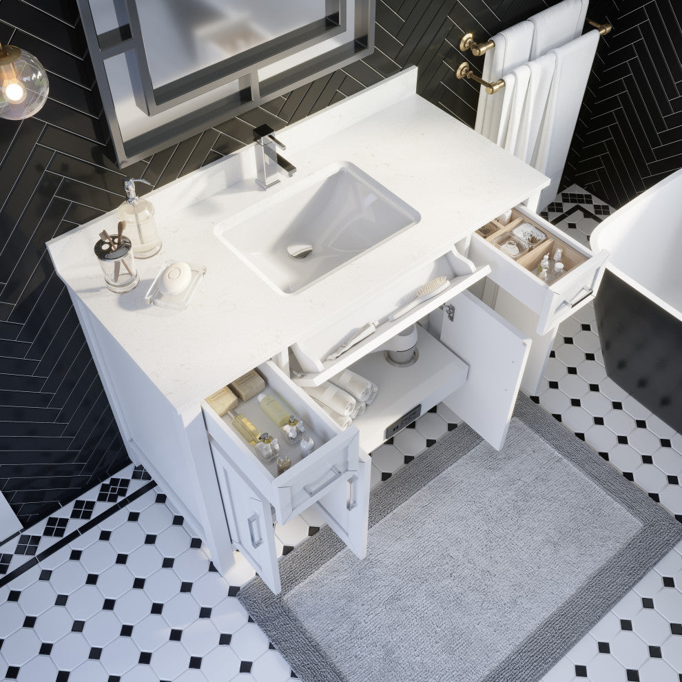 Terrence 48" Vanity with Power Bar and Drawer Organizer, White