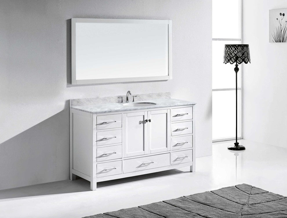 Caroline Avenue 60" Single Bathroom Vanity Set White, Marble Top