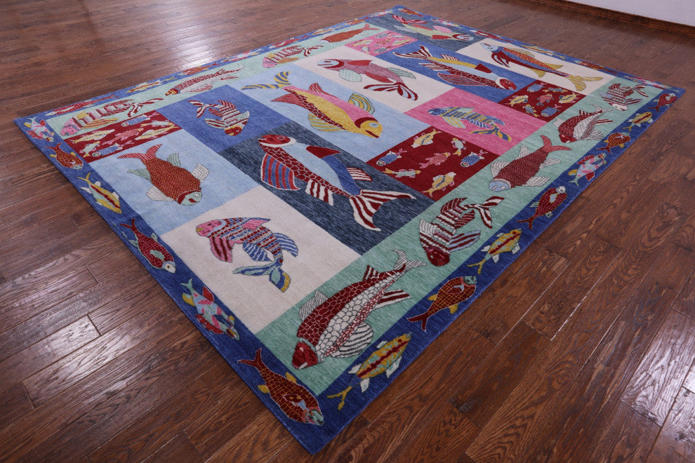 Hand Knotted Fish Design Gabbeh Rug 9' 1" X 12' 0" - Q13529