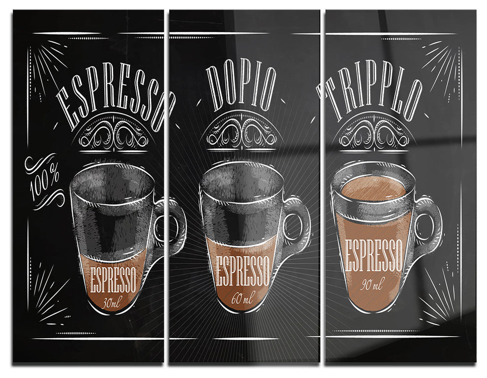 "Espresso Kraf Black" Poster Metal Wall Art, 3 Panels, 36"x28"
