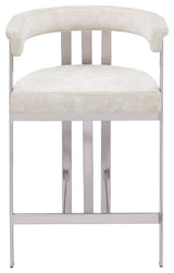 Marcello Upholstered Counter Stool, Stone, Velvet, Brushed Chrome