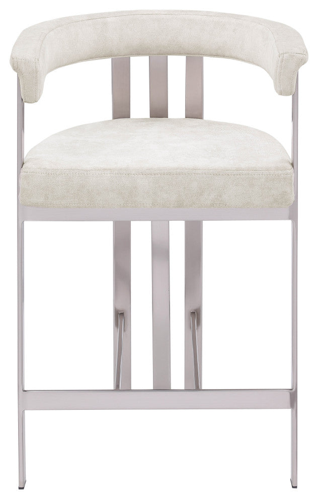 Marcello Upholstered Counter Stool, Stone, Velvet, Brushed Chrome