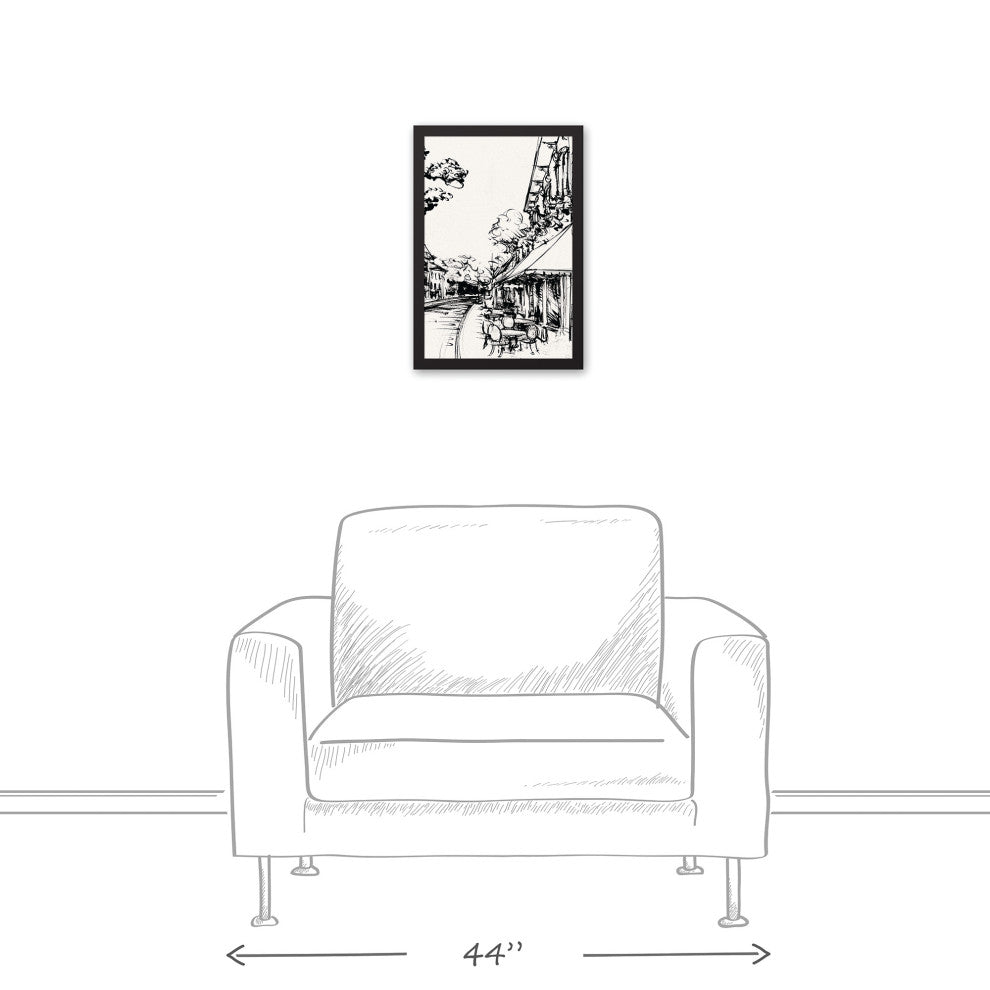 Sketched City Scene 12x18 Black Framed Canvas