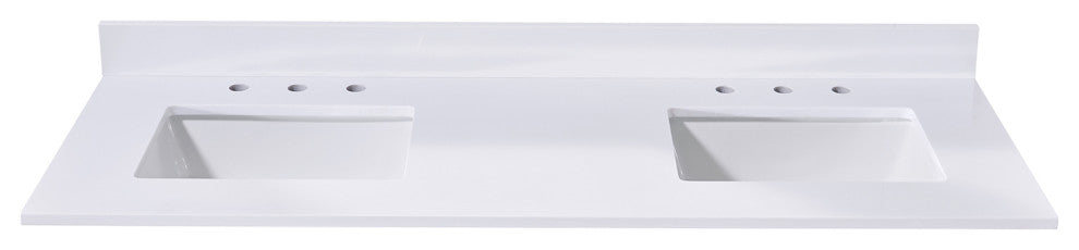 Andalo Engineered Stone Vanity Top, Snow White With White Sink, Double, 61"