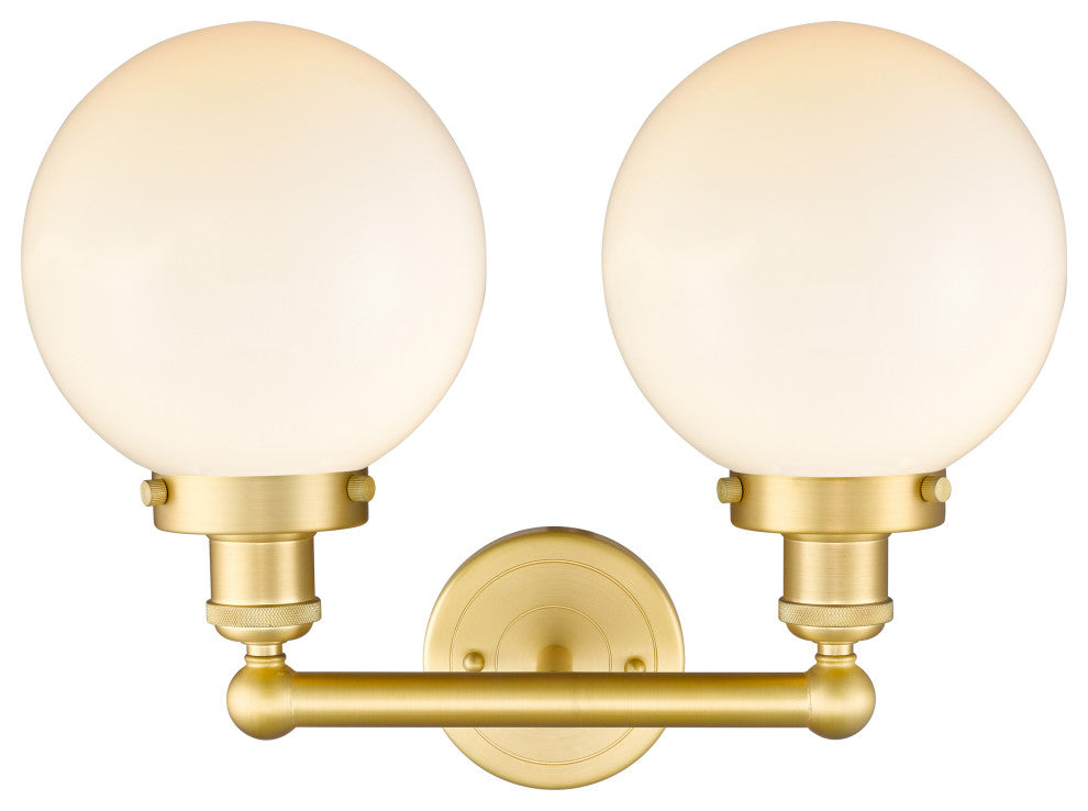 Edison Large Beacon 2-Light 16" Vanity Light, Satin Gold With Matte White Shade